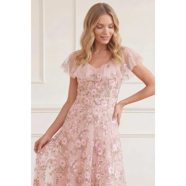 Needle and Thread Eden Rose V-Neck Ankle Gown in Opal/Multi, view 3