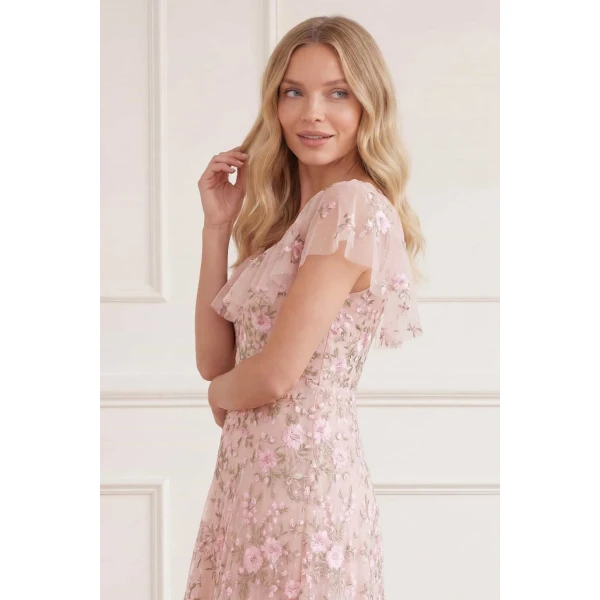 Needle and Thread Eden Rose V-Neck Ankle Gown in Opal/Multi, view 4