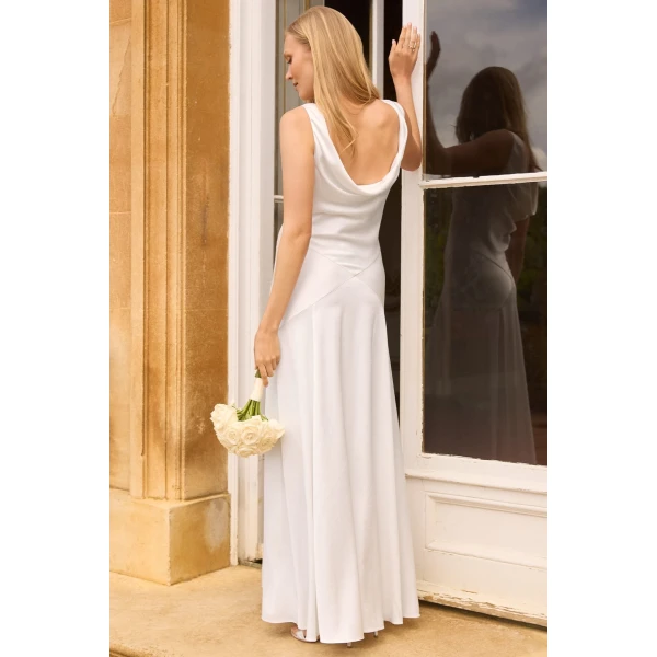 Needle and Thread Evangeline Satin Cowl Neck Gown in Chalk, view 2