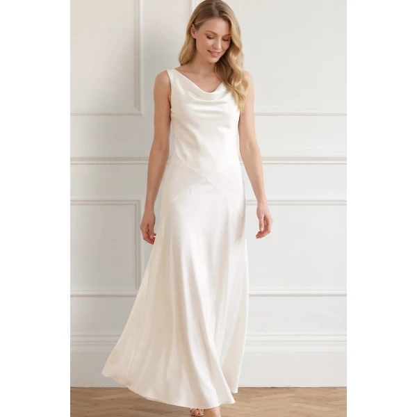 Needle and Thread Evangeline Satin Cowl Neck Gown in Chalk, view 4