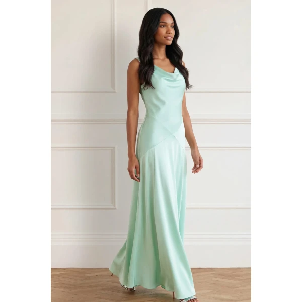 Needle and Thread Evangeline Satin Cowl Neck Gown in Sea Mist, view 2