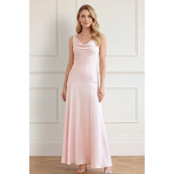 Needle and Thread Evangeline Satin Cowl Neck Gown in Shell, view 2