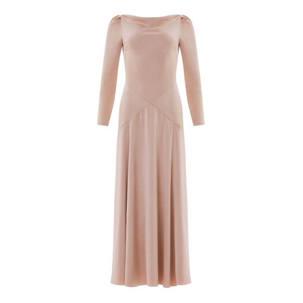 Needle and Thread Evangeline Satin Cowl Neck Long Sleeve Gown in Biscui