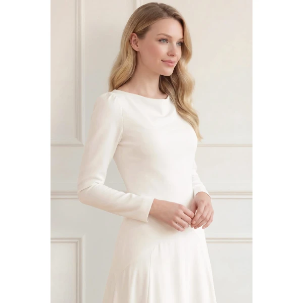 Needle and Thread Evangeline Satin Cowl Neck Long Sleeve Gown in Chalk, view 4