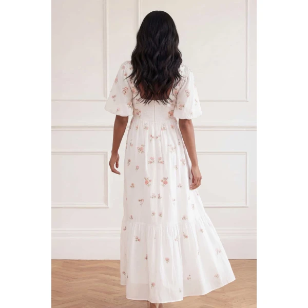 Needle and Thread Flora Ditsy Cotton Ankle Gown in Chalk, view 4
