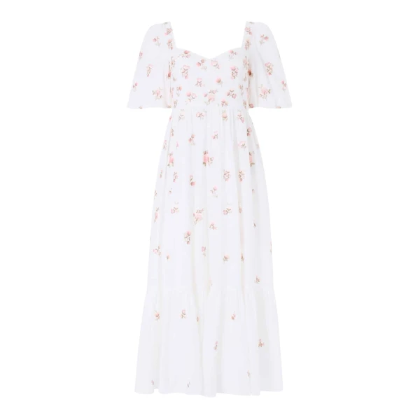 Needle and Thread Flora Ditsy Cotton Ankle Gown in Chalk
