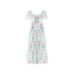 Needle and Thread Floral Ribbon Cotton Ballerina Dress in Optic White/Blue
