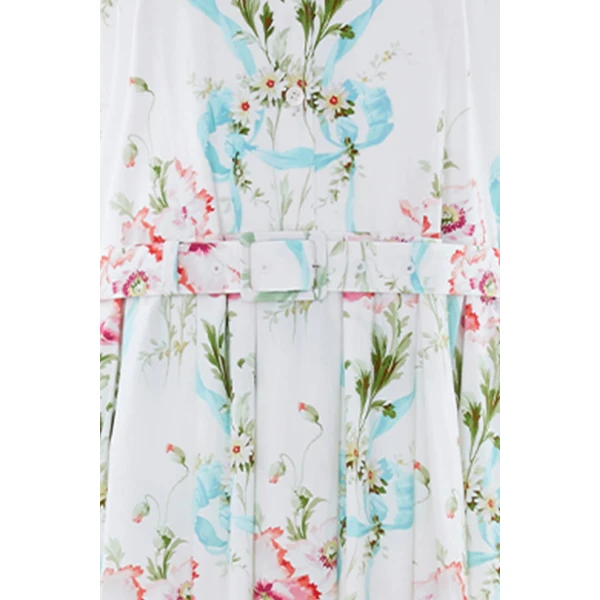 Needle and Thread Floral Ribbon Cotton Halter Ankle Gown in Optic White/Blue, view 5