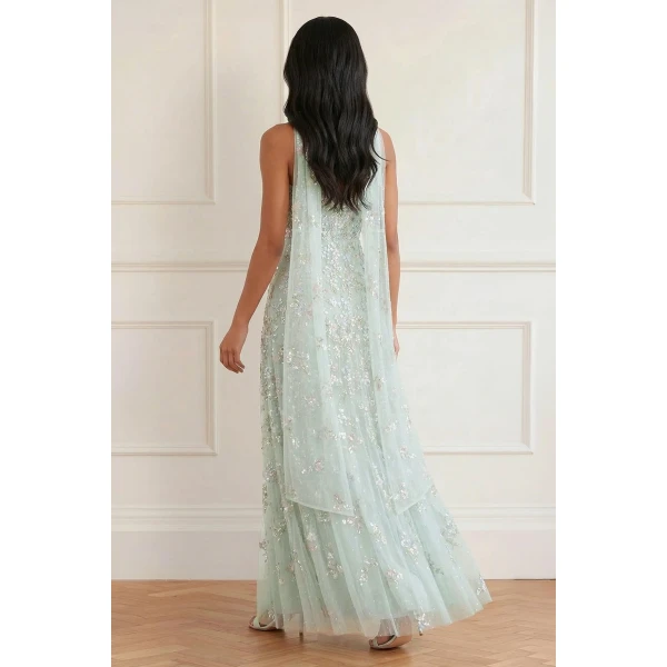 Needle and Thread Forget-Me-Not Strapless Gown in Sea Mist/Multi, view 6