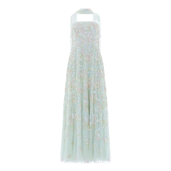 Needle and Thread Forget-Me-Not Strapless Gown in Sea Mist/Multi