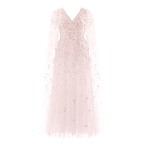 Needle and Thread Freesia Shimmer Cape Sleeve Ankle Gown in Opal