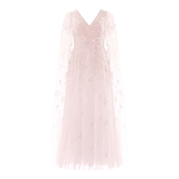 Needle and Thread Freesia Shimmer Cape Sleeve Ankle Gown in Opal