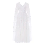 Needle and Thread Freesia Shimmer Cape Sleeve Ankle Gown in Swan White/Pink
