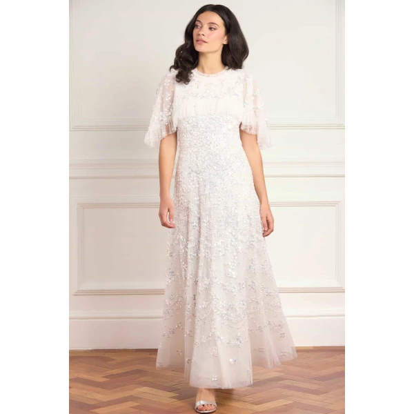 Needle and Thread Freya Cape Ankle Gown in Swan White, view 3