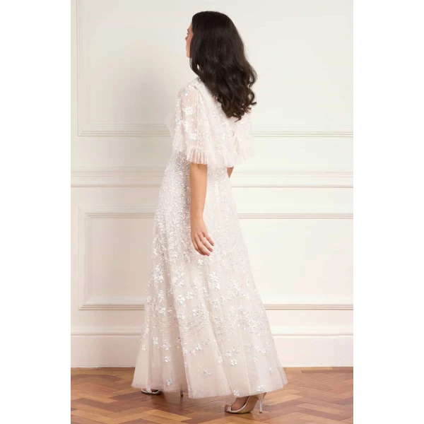 Needle and Thread Freya Cape Ankle Gown in Swan White, view 6