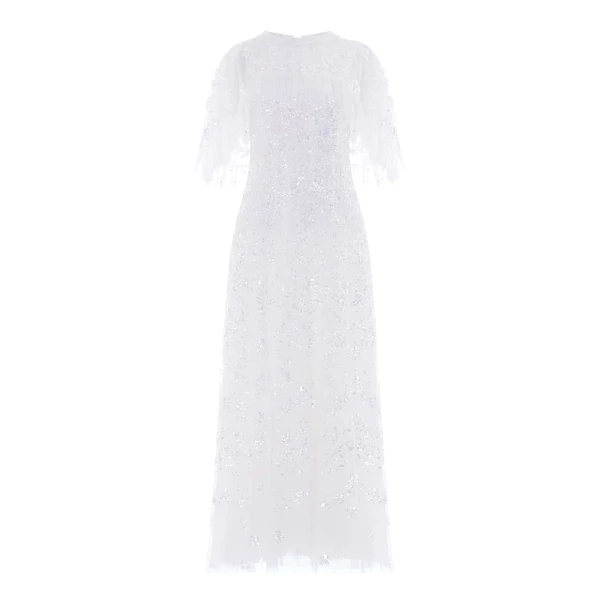 Needle and Thread Freya Cape Ankle Gown in Swan White