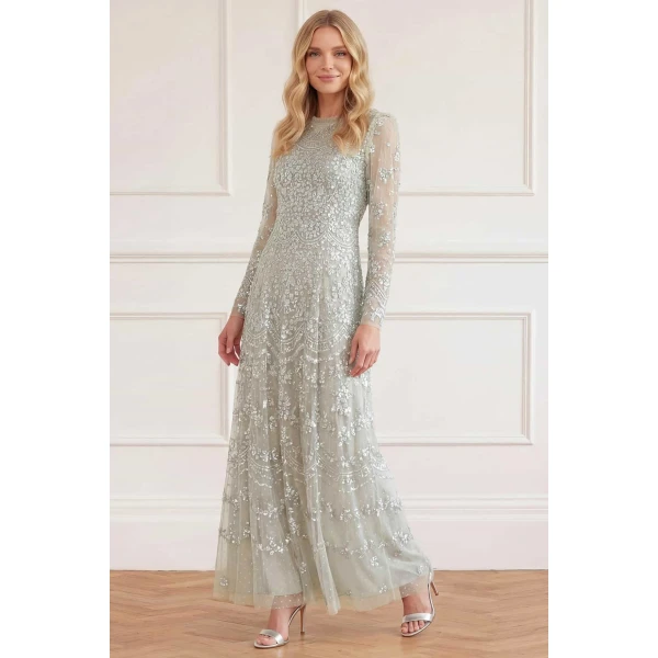 Needle and Thread Freya Long Sleeve Gown in Seafoam, view 2