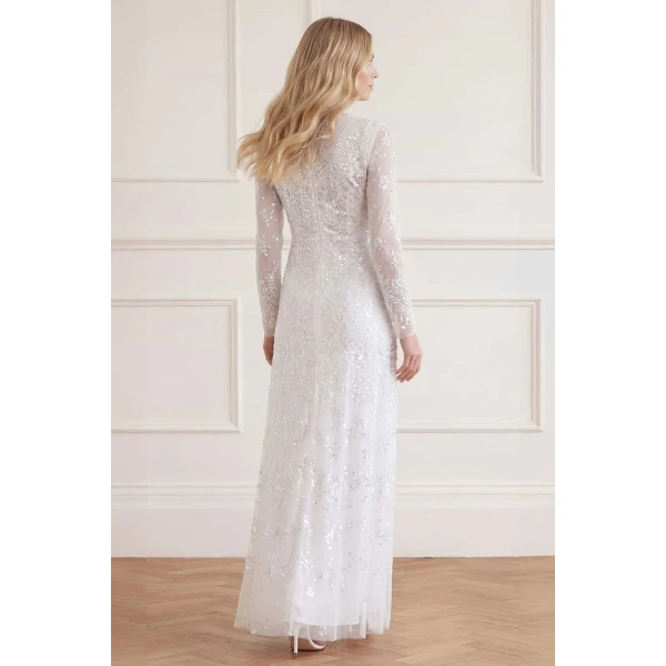 Needle and Thread Freya Long Sleeve Gown in Swan White, view 4