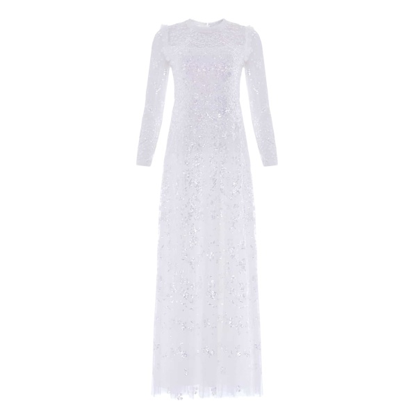 Needle and Thread Freya Long Sleeve Gown in Swan White