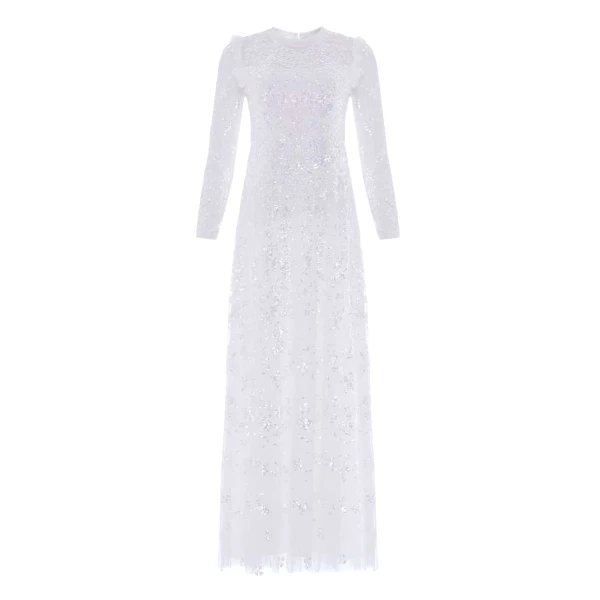 Needle and Thread Freya Long Sleeve Gown in Swan White