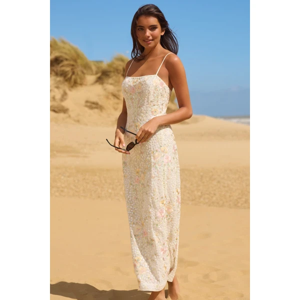 Needle and Thread Garden Rose Dot Cami Ankle Gown in Swan White/Pastel, view 2