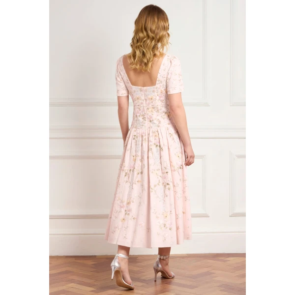 Needle and Thread Garden Rose Linen Blend Ballerina Dress in Shell/Pastel Blue, view 5