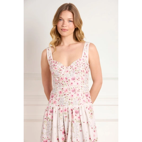 Needle and Thread Garden Rose Linen Blend Sleeveless Ankle Gown in Swan White/Bright, view 5