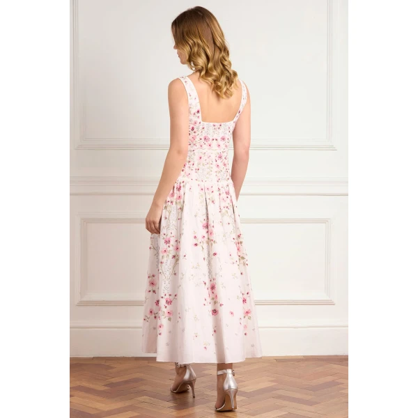 Needle and Thread Garden Rose Linen Blend Sleeveless Ankle Gown in Swan White/Bright, view 6