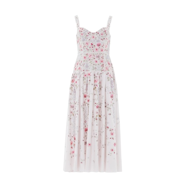 Needle and Thread Garden Rose Linen Blend Sleeveless Ankle Gown in Swan White/Bright