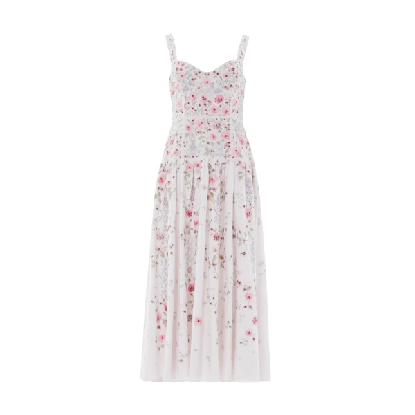 Needle and Thread Garden Rose Linen Blend Sleeveless Ankle Gown in Swan White/Bright