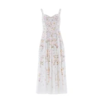 Needle and Thread Garden Rose Linen Blend Sleeveless Ankle Gown in Swan White/Pastel Blue