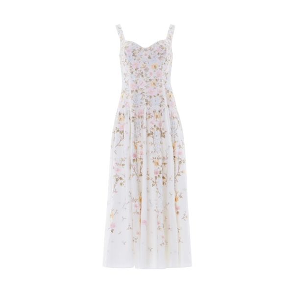 Needle and Thread Garden Rose Linen Blend Sleeveless Ankle Gown in Swan White/Pastel Blue