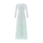 Needle and Thread Garden Rose Long Sleeve Ankle Gown in Sea Mist/Pastel Mint