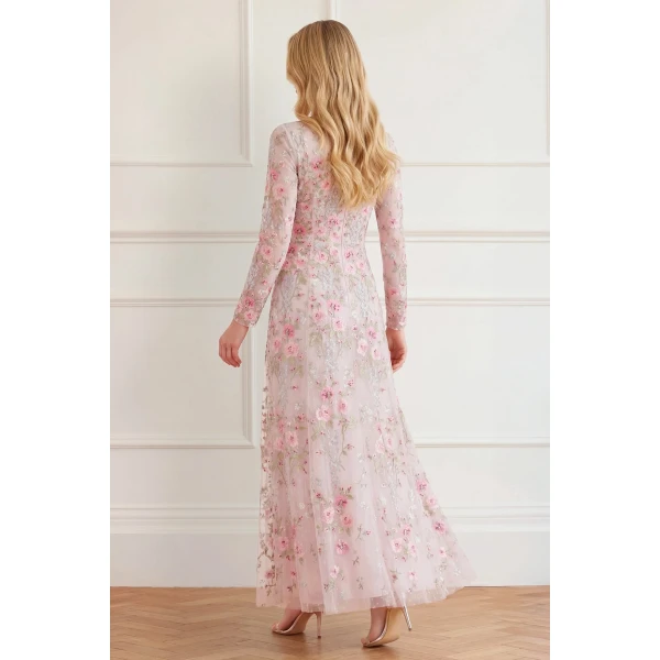 Needle and Thread Garden Rose Long Sleeve Ankle Gown in Shell/Bright, view 6