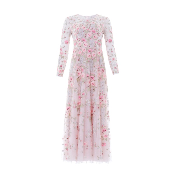 Needle and Thread Garden Rose Long Sleeve Ankle Gown in Shell/Bright