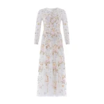 Needle and Thread Garden Rose Long Sleeve Ankle Gown in Swan White/Pastel Blue