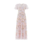 Needle and Thread Garden Rose Short Sleeve Ankle Gown in Shell/Pastel Blue