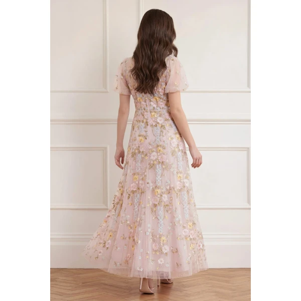 Needle and Thread Garden Rose Short Sleeve Ankle Gown in Shell/Pastel Blue, view 6