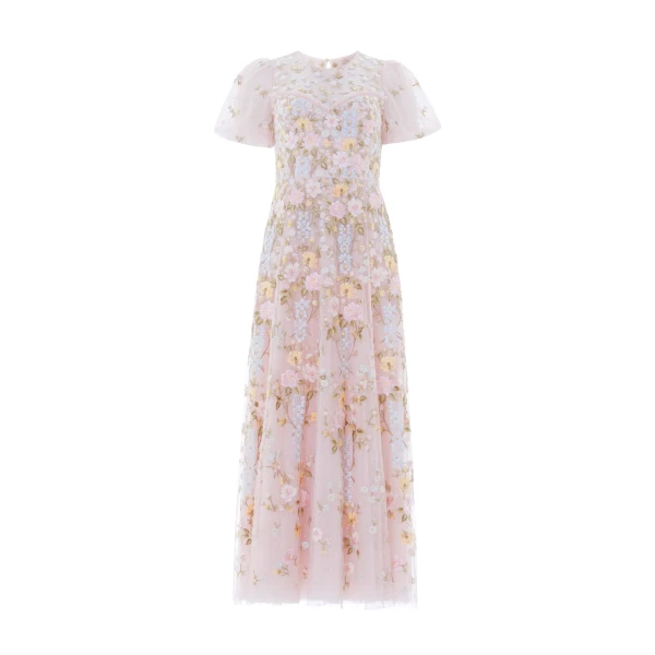 Needle and Thread Garden Rose Short Sleeve Ankle Gown in Shell/Pastel Blue