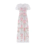 Needle and Thread Garden Rose Short Sleeve Ankle Gown in Swan White/Bright