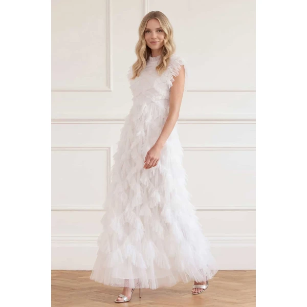 Needle and Thread Genevieve Ruffle Gown in Swan White, view 3