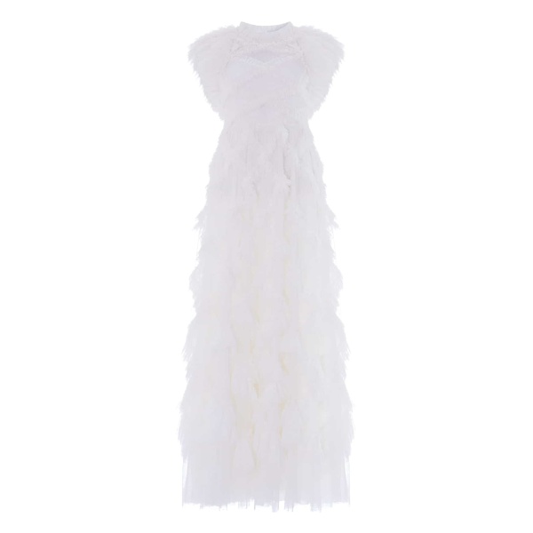 Needle and Thread Genevieve Ruffle Gown in Swan White