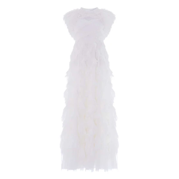 Needle and Thread Genevieve Ruffle Gown in Swan White