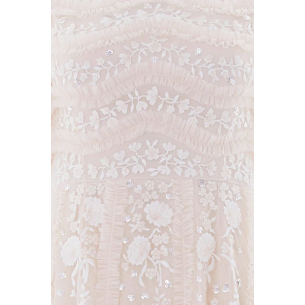 Needle and Thread Gianna Ruffle Short Sleeve Ankle Gown in Cream, view 4