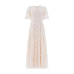 Needle and Thread Gianna Ruffle Short Sleeve Ankle Gown in Cream