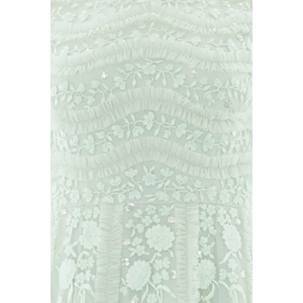 Needle and Thread Gianna Ruffle Short Sleeve Ankle Gown in Sea Mist, view 4