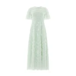 Needle and Thread Gianna Ruffle Short Sleeve Ankle Gown in Sea Mist