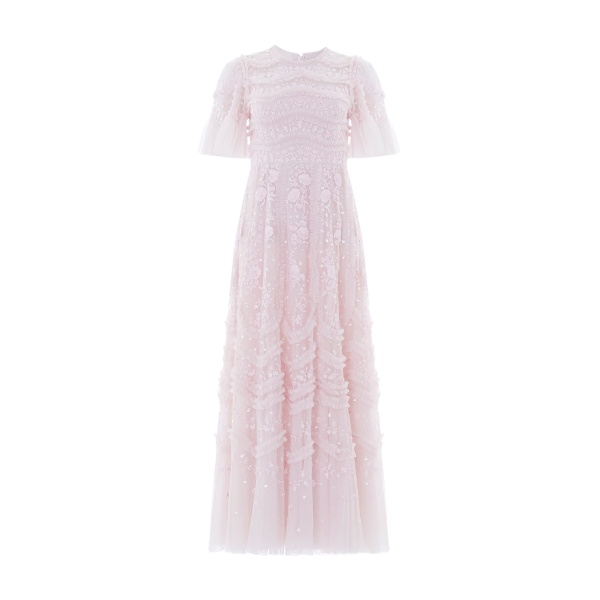 Needle and Thread Gianna Ruffle Short Sleeve Ankle Gown in Shell