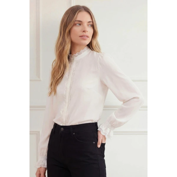 Needle and Thread Lace Trim Blouse in Chalk, view 3