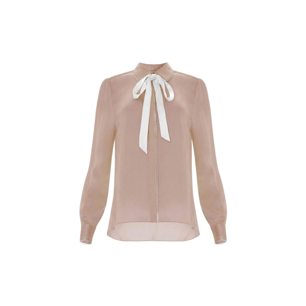 Needle and Thread Lace Trim Bow Shirt in Biscuit
